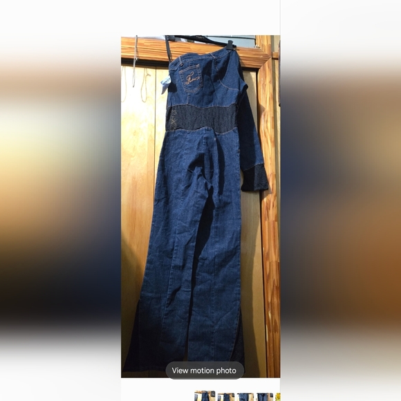 Assymetrical one shoulder jumpsuit size 9/10 Fubu denim - Picture 2 of 15